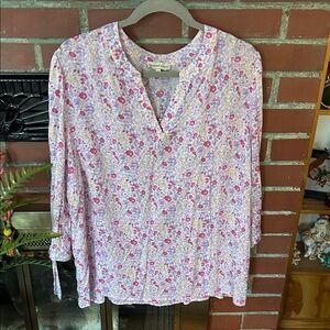 Adrienne Vittadini Pink and Purple Floral Blouse